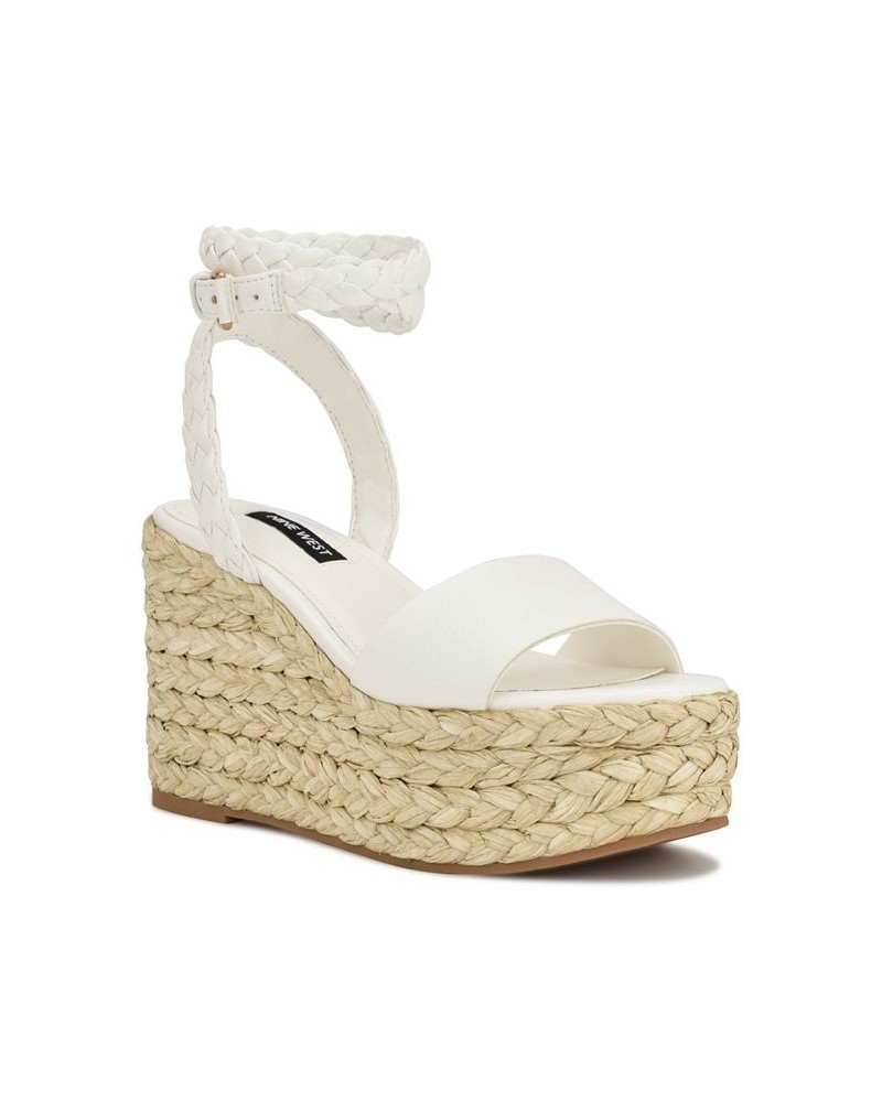 Women's Keily Round Toe Platform Wedge Sandals White $49.98 Shoes