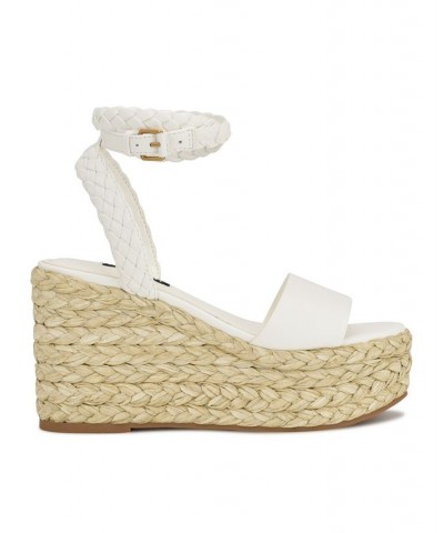 Women's Keily Round Toe Platform Wedge Sandals White $49.98 Shoes