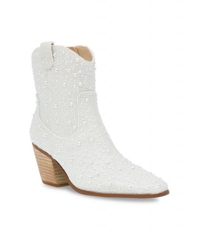 Women's Diva Embellished Western Booties White $76.97 Shoes