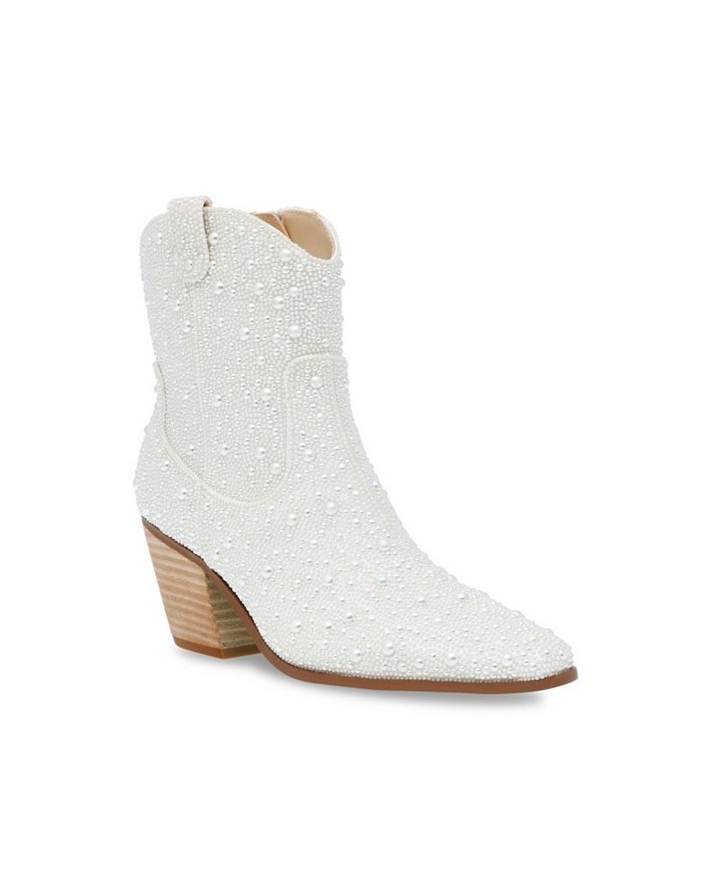 Women's Diva Embellished Western Booties White $76.97 Shoes