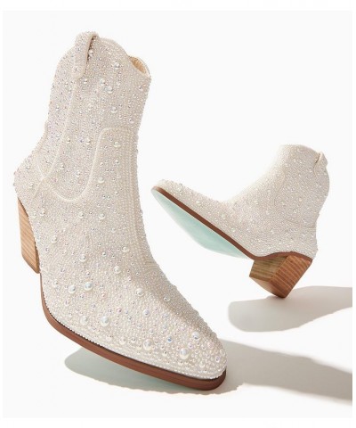 Women's Diva Embellished Western Booties White $76.97 Shoes