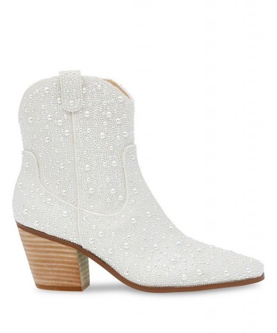 Women's Diva Embellished Western Booties White $76.97 Shoes