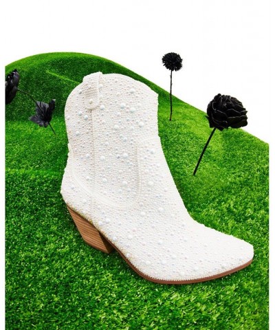 Women's Diva Embellished Western Booties White $76.97 Shoes