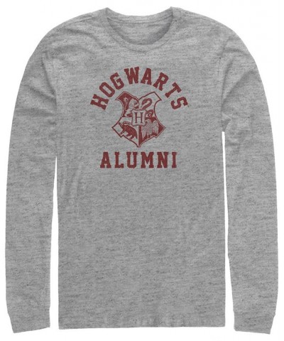 Men's Deathly Hallows 2 Hog Alum Long Sleeve Crew T-shirt Gray $22.39 T-Shirts