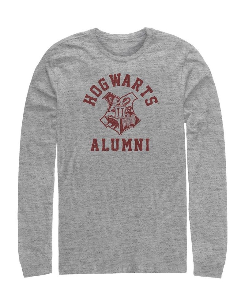 Men's Deathly Hallows 2 Hog Alum Long Sleeve Crew T-shirt Gray $22.39 T-Shirts