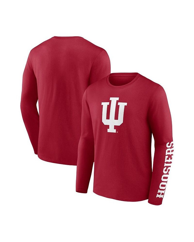 Men's Branded Crimson Indiana Hoosiers Double Time 2-Hit Long Sleeve T-shirt $18.45 T-Shirts