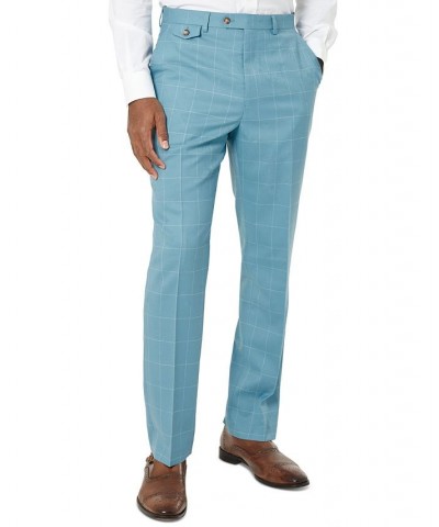 Men's Classic-Fit Wool Suit Pants Teal Jacquard Windowpane $35.75 Suits