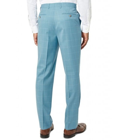 Men's Classic-Fit Wool Suit Pants Teal Jacquard Windowpane $35.75 Suits