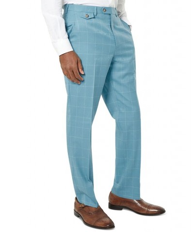 Men's Classic-Fit Wool Suit Pants Teal Jacquard Windowpane $35.75 Suits