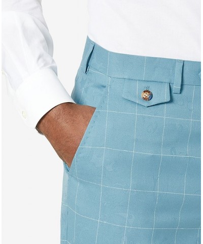 Men's Classic-Fit Wool Suit Pants Teal Jacquard Windowpane $35.75 Suits