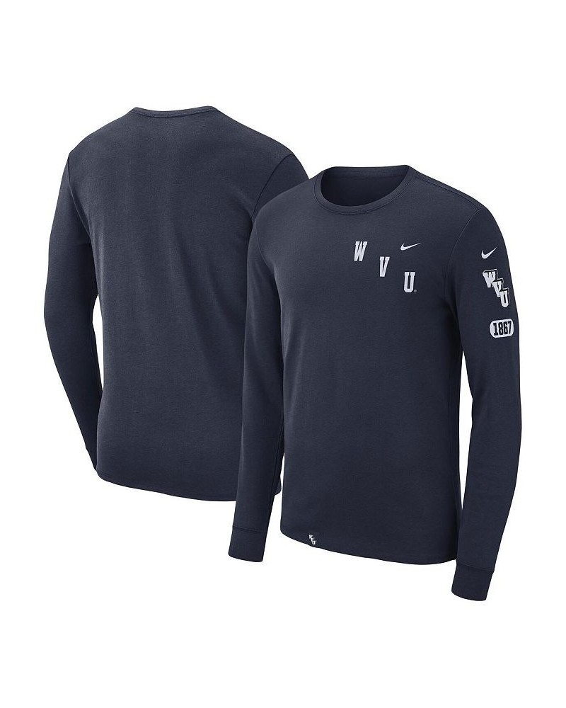 Men's Navy West Virginia Mountaineers Repeat Logo 2-Hit Long Sleeve T-shirt $21.15 T-Shirts