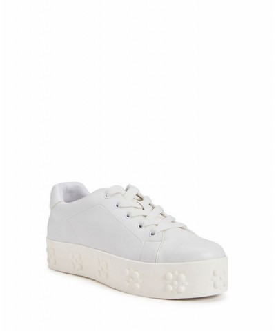 Women's The Floral Round Toe Flatform Lace-Up Sneakers White $35.64 Shoes