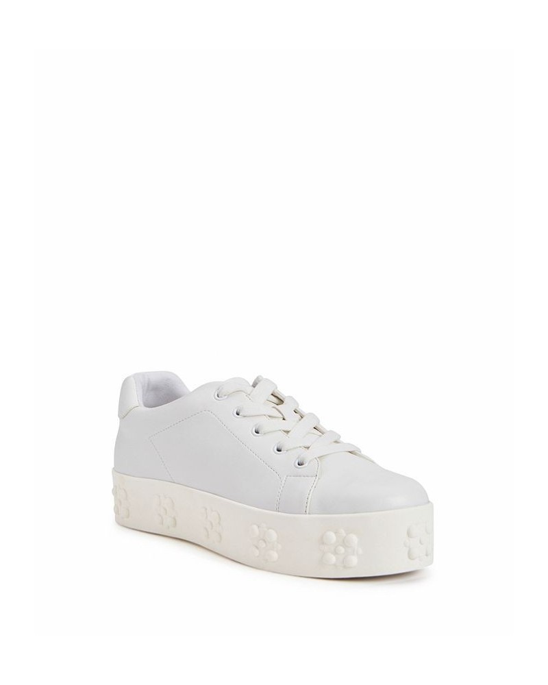 Women's The Floral Round Toe Flatform Lace-Up Sneakers White $35.64 Shoes