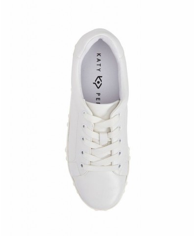 Women's The Floral Round Toe Flatform Lace-Up Sneakers White $35.64 Shoes