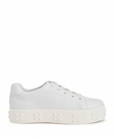 Women's The Floral Round Toe Flatform Lace-Up Sneakers White $35.64 Shoes