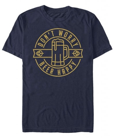 Men's Beer Happy Short Sleeve Crew T-shirt Blue $18.19 T-Shirts