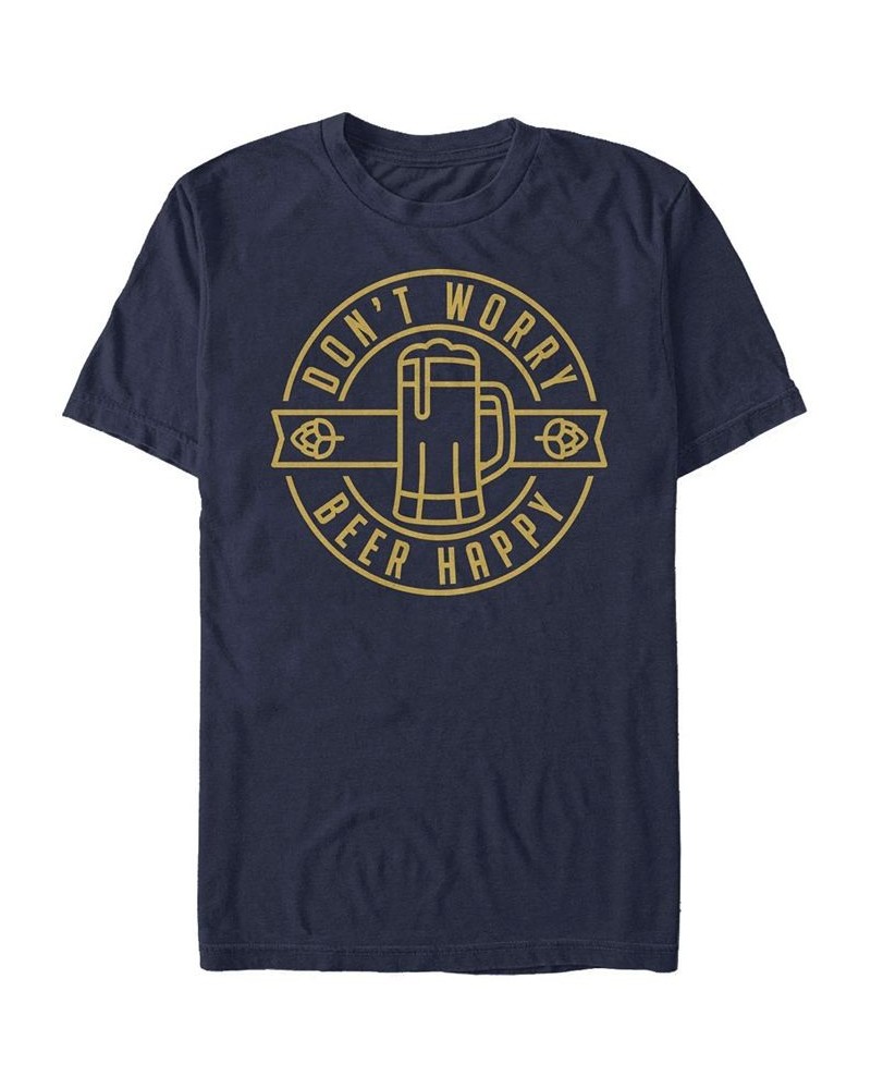 Men's Beer Happy Short Sleeve Crew T-shirt Blue $18.19 T-Shirts