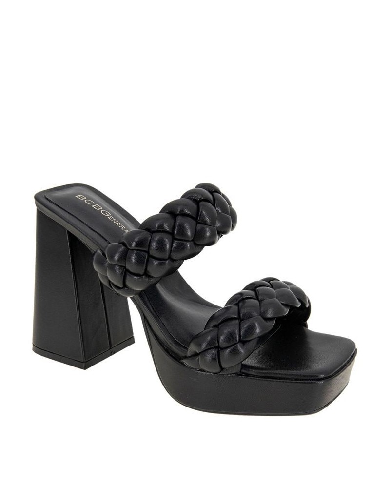 Women's Gemma Braided Platform Sandal Black $52.36 Shoes