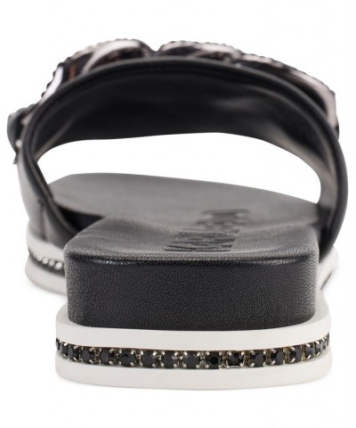 Women's Slip-On Embellished Slide Sandals Black $54.21 Shoes