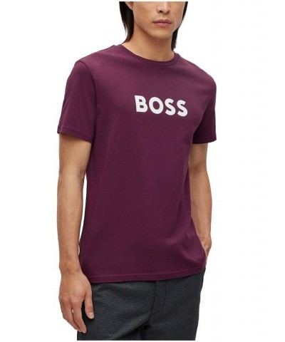 BOSS Men's Cotton Contrast Logo Relaxed-Fit T-shirt Purple $32.50 T-Shirts