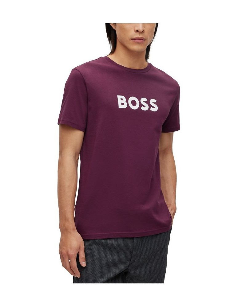 BOSS Men's Cotton Contrast Logo Relaxed-Fit T-shirt Purple $32.50 T-Shirts