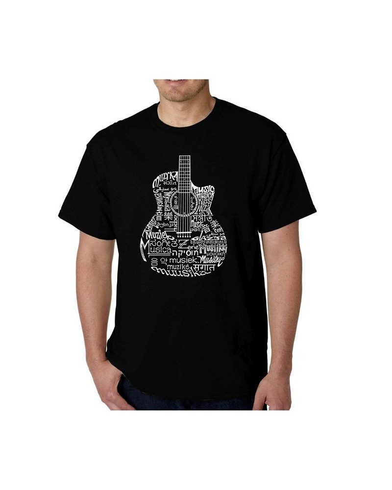 Men's Word Art - Languages Guitar T-Shirt Black $10.50 T-Shirts