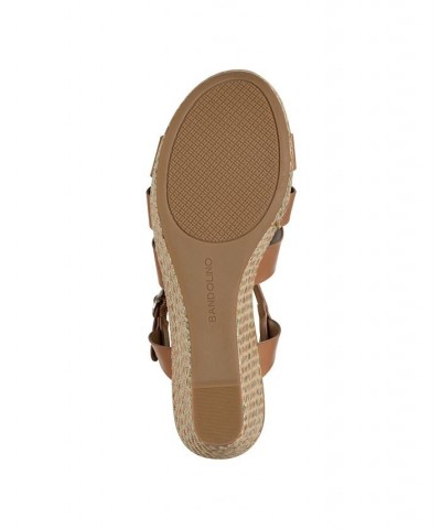 Women's Kayden Open Toe Platform Wedge Sandals Brown $46.28 Shoes