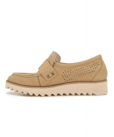 Women's Jessie Slip-on Moccasin Flat Sandals Tan/Beige $47.26 Shoes