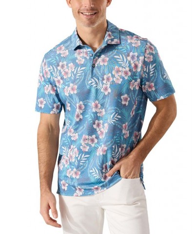 Men's Getaway Gardens Floral Polo Shirt Blue $64.86 Polo Shirts