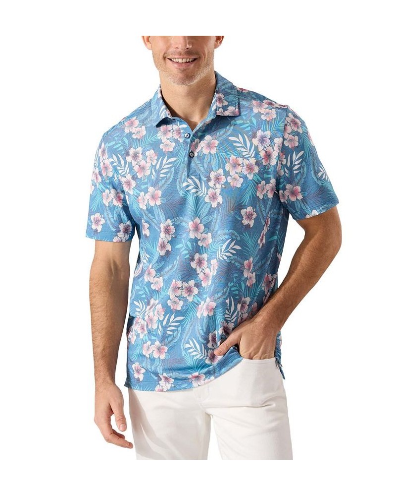 Men's Getaway Gardens Floral Polo Shirt Blue $64.86 Polo Shirts