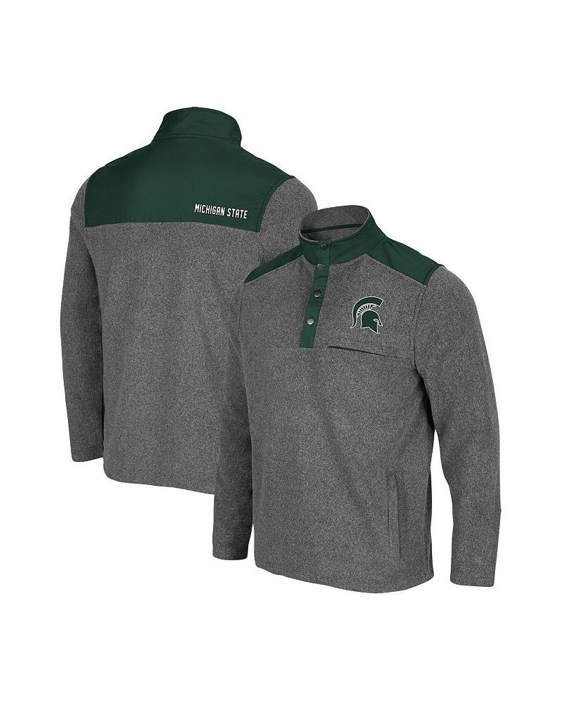 Men's Heathered Charcoal, Green Michigan State Spartans Huff Snap Pullover $39.74 Sweatshirt