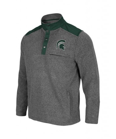 Men's Heathered Charcoal, Green Michigan State Spartans Huff Snap Pullover $39.74 Sweatshirt