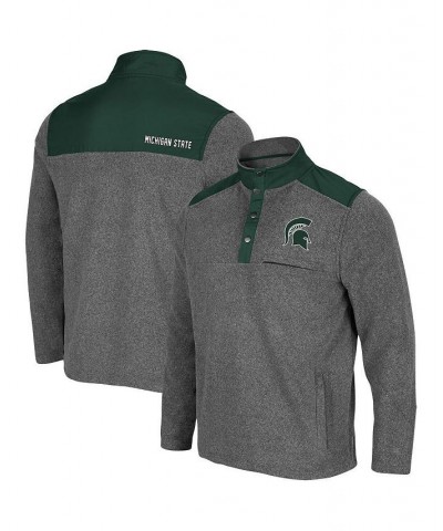 Men's Heathered Charcoal, Green Michigan State Spartans Huff Snap Pullover $39.74 Sweatshirt