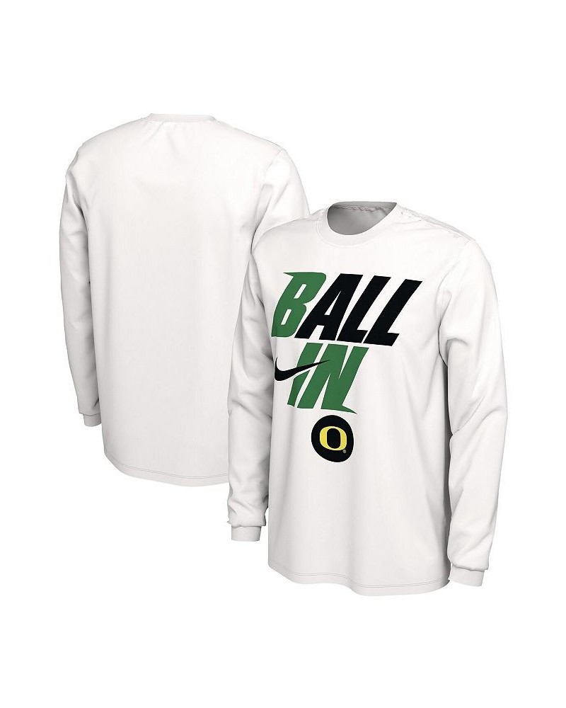 Men's White Oregon Ducks Ball In Bench Long Sleeve T-shirt $21.59 T-Shirts