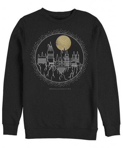 Men's Deathly Hallows 2 Hogwarts Line Art Crew Fleece Pullover T-shirt Black $31.87 T-Shirts