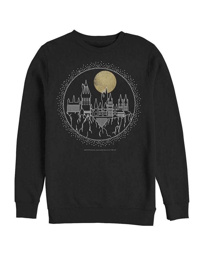 Men's Deathly Hallows 2 Hogwarts Line Art Crew Fleece Pullover T-shirt Black $31.87 T-Shirts