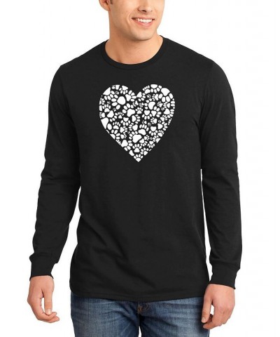 Men's Paw Prints Heart Word Art Long Sleeve T-shirt Black $20.79 T-Shirts