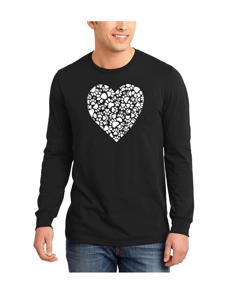 Men's Paw Prints Heart Word Art Long Sleeve T-shirt Black $20.79 T-Shirts