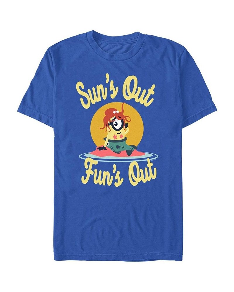 Men's Minions Stuart Sun's Out Fun's Out Short Sleeve T-shirt Blue $14.70 T-Shirts