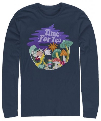 Alice in Wonderland Tea Time Filled Men's Long Sleeve Crew Neck T-shirt Blue $19.60 T-Shirts