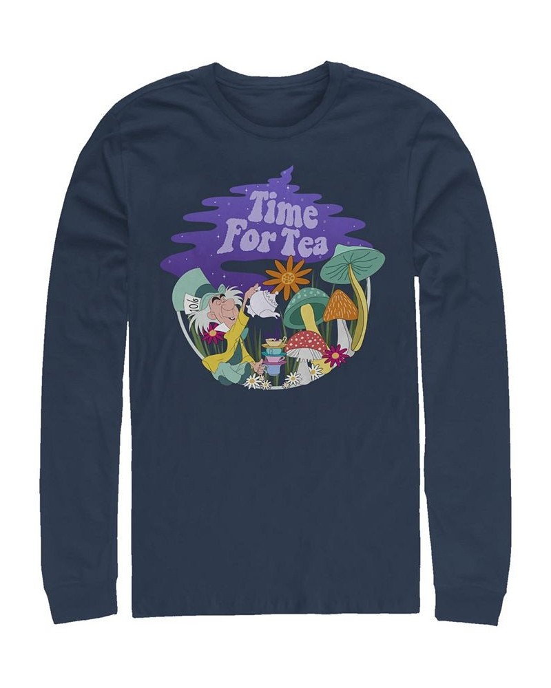 Alice in Wonderland Tea Time Filled Men's Long Sleeve Crew Neck T-shirt Blue $19.60 T-Shirts