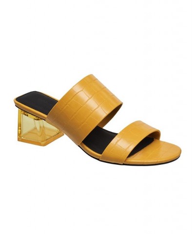 Women's Slide on Block Heel Sandals Yellow $39.20 Shoes