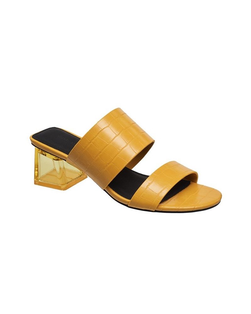 Women's Slide on Block Heel Sandals Yellow $39.20 Shoes