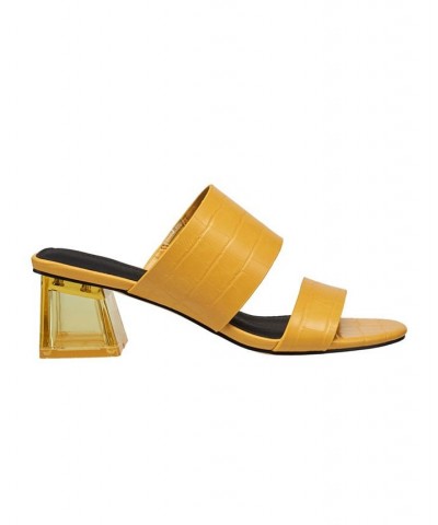 Women's Slide on Block Heel Sandals Yellow $39.20 Shoes