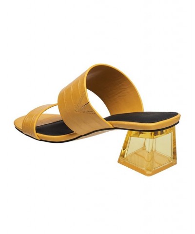 Women's Slide on Block Heel Sandals Yellow $39.20 Shoes