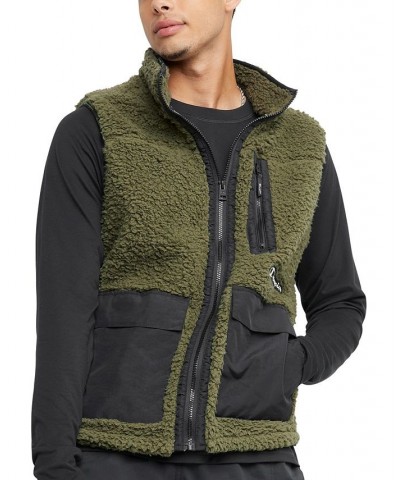 Men's Cozy Standard-Fit Mixed-Media Plush Fleece Vest Green $32.00 Jackets