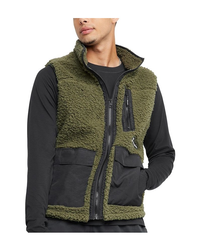 Men's Cozy Standard-Fit Mixed-Media Plush Fleece Vest Green $32.00 Jackets