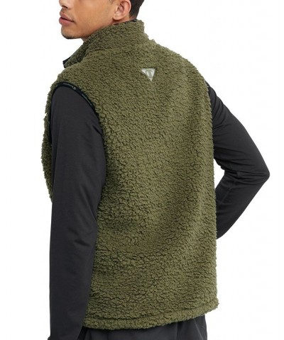 Men's Cozy Standard-Fit Mixed-Media Plush Fleece Vest Green $32.00 Jackets