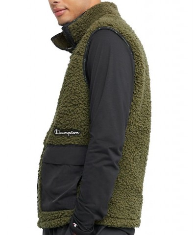 Men's Cozy Standard-Fit Mixed-Media Plush Fleece Vest Green $32.00 Jackets