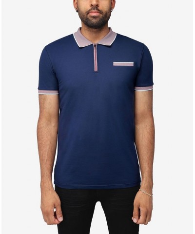 Men's Comfort Zip-Neck Tipped Polo Shirt Deep Navy $22.00 Polo Shirts